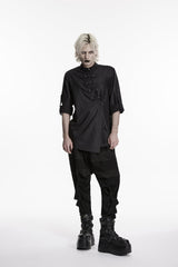 Black Stand Collar Long Sleeves Asymmetric Men's Punk Shirt - Product - 6