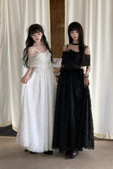 White [Moonlight] Off Shoulder Jacquard Embroidered Bow Gothic Lolita Jsk Dress - Product - 5