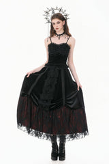 Black Lace Mesh Patchwork Velvet Women's Gothic Vintage Bustier with Beaded Tassel Drops - Black - 1