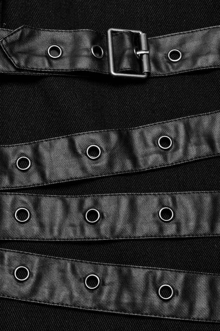 Black Round Collar Multi-Buckles Straps Faux Leather Men's Punk Jacket - Product - 8
