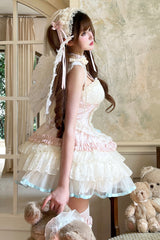 Pink [Dream Girl] Multi-Layered Ruffle Bowknot Lace Ballet Sweet Lolita Dress - Product - 11
