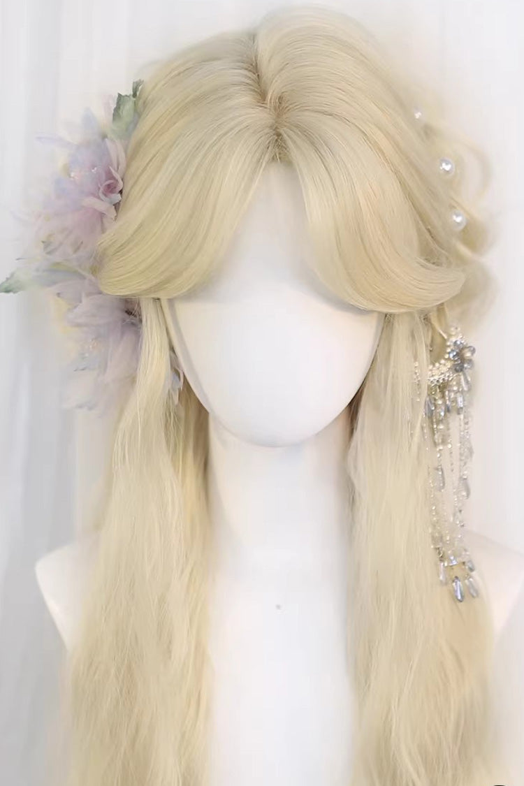 Beige Gold Curtain Bangs Long Curly Hair Sweet Lolita Wig - Product - 4
