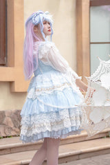 Multi-layer Sleeveless Undine's Tears Print Ruffle Hanayome Bowknot Sweet Lolita Jsk Dress 2 Colors - Product - 3