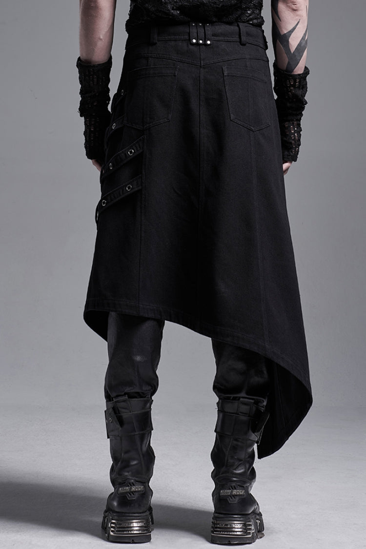 Black Rings Irregular Men's Gothic Skirt with Belts - Product - 3