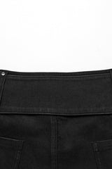 Black Denim Slim Buckle Eyelets Women's Steampunk Shorts - Product - 7