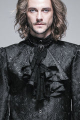 Black Lace Jacquard Jewel Pins Men's Gothic Tie - Product - 2
