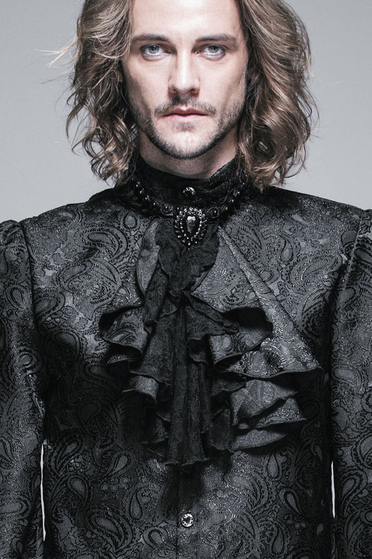 Black Lace Jacquard Jewel Pins Men's Gothic Tie - Product - 2