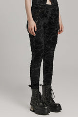 Slim Ripped Eyelet Chain Women's Steampunk Leggings 2 Colors - Product - 2