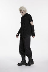 Black Lapel Collar Short Sleeves Studded Men's Punk Skull Handsome Cool Shirt - Product - 8
