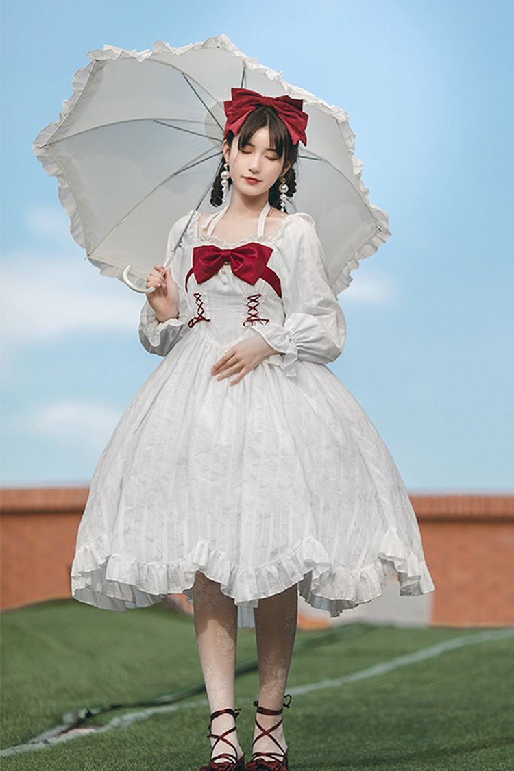 White Roman Covenant Boat Neck Long Sleeves Ruffle Classic Lolita Dress - Product - 3