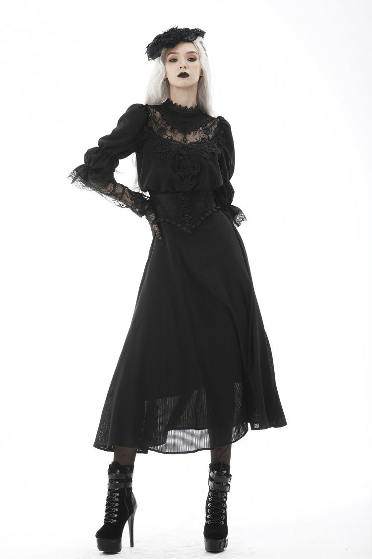 Black Ruffled Floral Embroidered Lace-Up Women's Gothic Corset - Product - 8