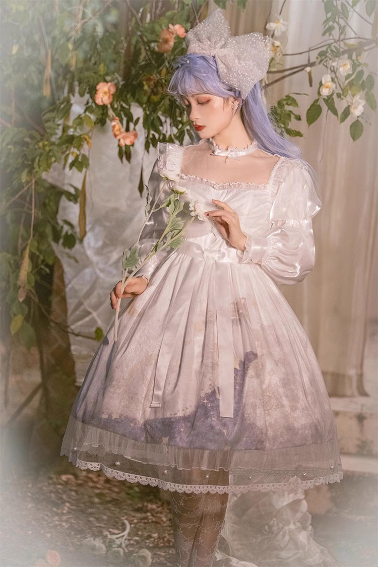 Multi-Color Long Lantern Sleeves Print Ruffle Sweet Princess Lolita Jsk Dress - Multi-Color - 1