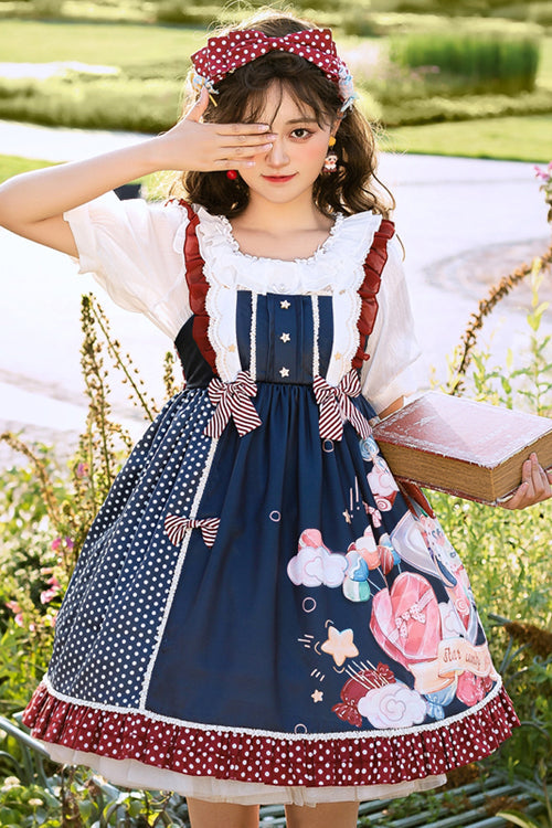 Candy Jar Print Ruffled Sweet Lolita JSK Dress - Blue - 4