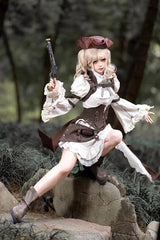 White/Brown [Time Capsule Pirate Style] Long Sleeves Ruffled Irregular Gothic Vintage Elegant Lolita Skirt Set - Product - 5