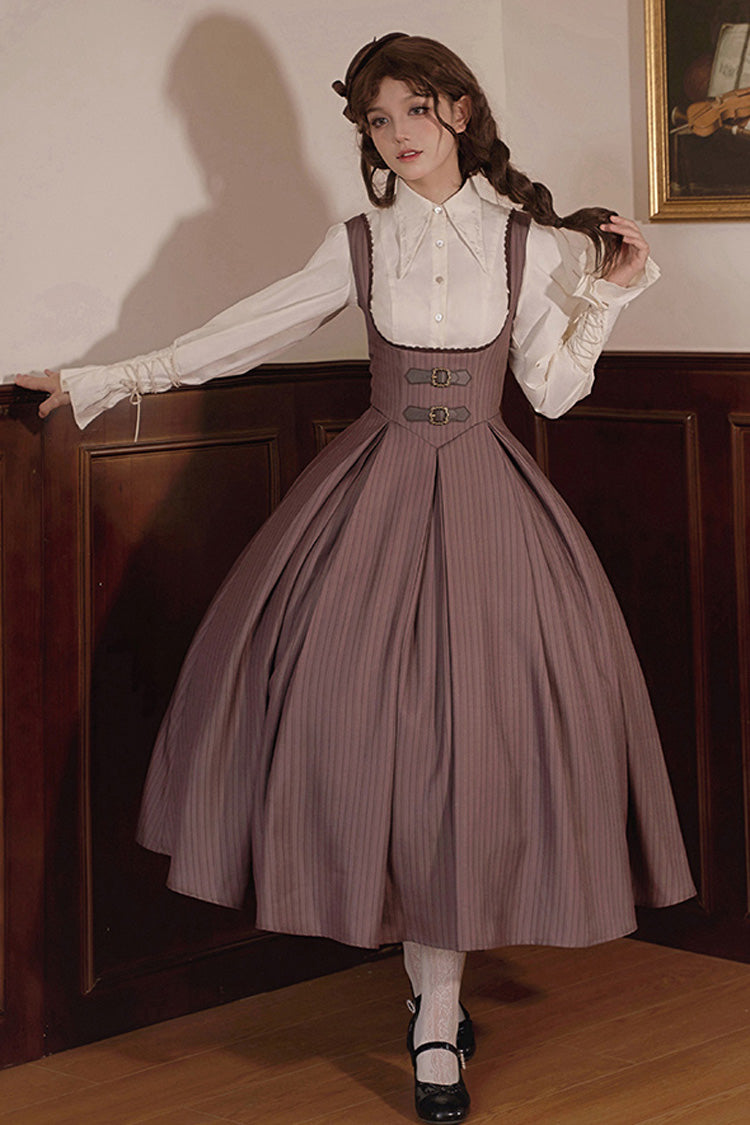 Brown Manchester City's Past Striped Print Breast Support Long Version Sweet (Dress Only) detail view 6