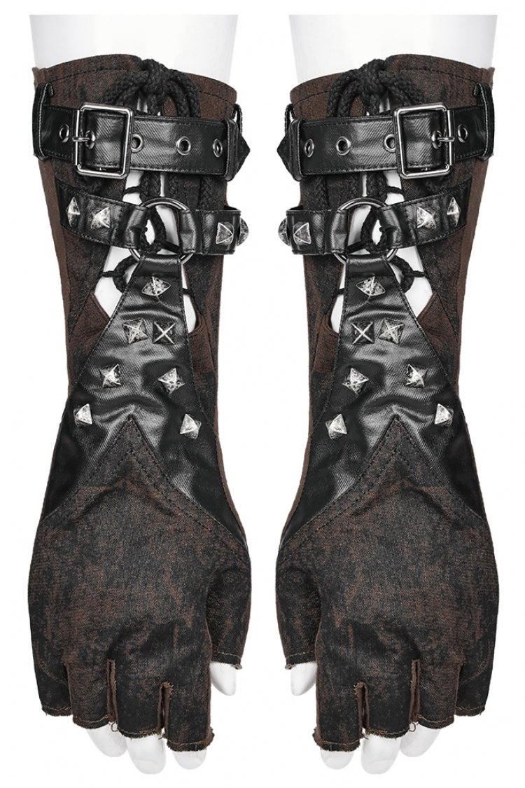 Rivets Print Lace-Up Men's Steampunk Gloves 2 Colors - Product - 14