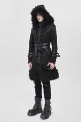 Black Stand Collar Long Sleeves Lace-Up Slim  Zippered Men's Punk Coat with Detachable Belt - Product - 7