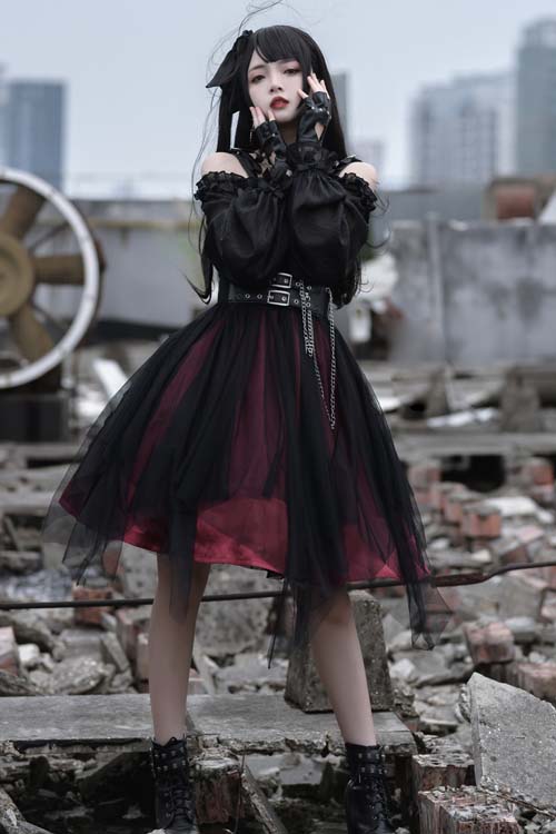 Twelve O'Clock Star Irregular Hem Gothic Lolita OP Dress - Product - 2