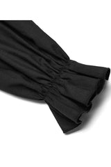 Black Gothic Pure Cotton No Elasticity Neckline Pleats Lace Ruffle Embroidery Tie Rope Design Men's Shirt - Product - 6