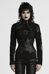 Black Stand Collar Long Sleeves Rivet Women's Gothic Short Jacket - Black - 1