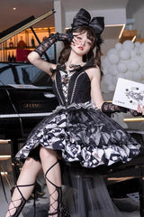 Black/White [Board Games] Triple-Layered Print Ruffle Vintage Lolita Skirt - Product - 5