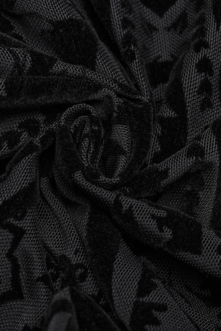 Black Floral Embroidery Mesh Women's Gothic Leggings - Product - 8