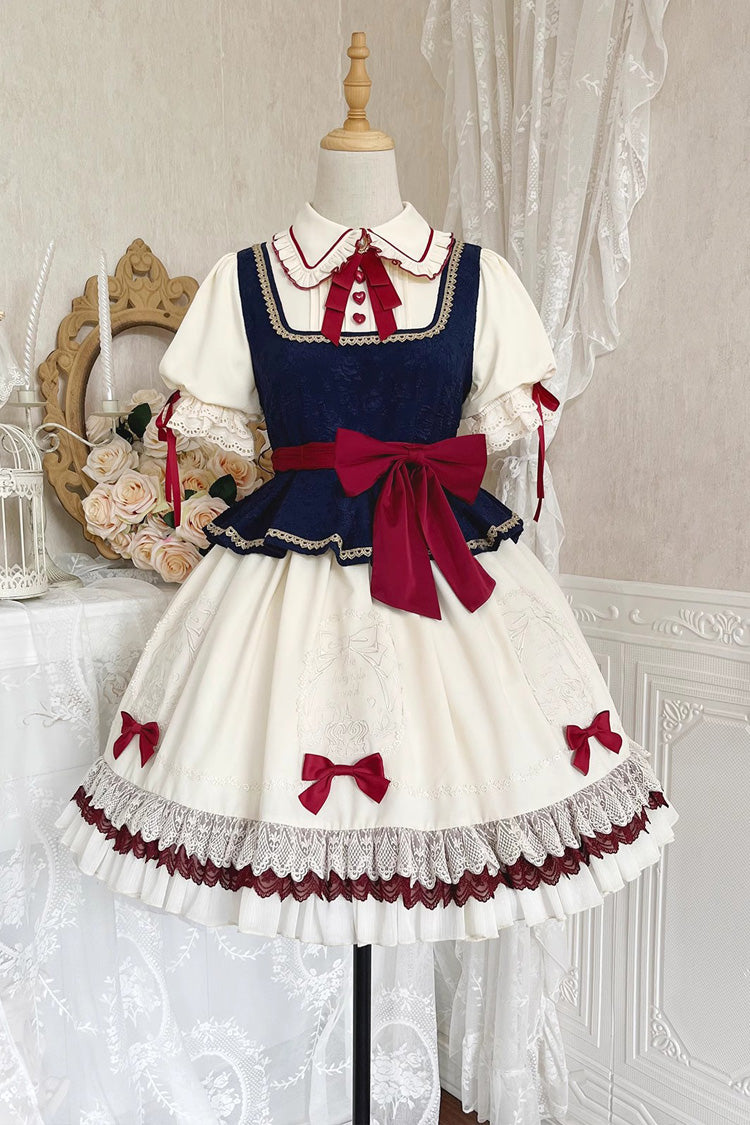 Multi-Color Snow White Lapel Collar Ruffle Short Sleeves Sweet Lolita Dress - Product - 3