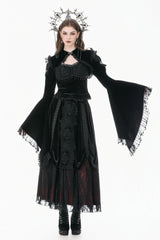 Black Ruffled Lace Long Trumpet Sleeves Floral Sheer Mesh Spliced Velvet Women's Gothic Cape - Product - 9