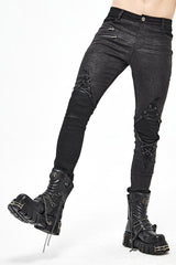 Black Punk Glued Fake Two Pieces Mens Pants - Product - 4
