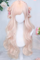 Pastel Pink Wispy Air Bangs Long Curls Sweet Lolita Wig - Pastel-Pink - 1