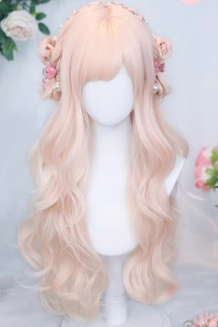 Pastel Pink Wispy Air Bangs Long Curls Sweet Lolita Wig - Pastel-Pink - 1