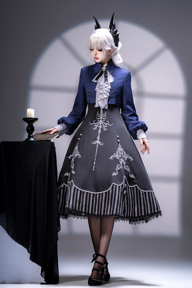 Black Printed Embroidered Gothic Vintage Elegant Lolita Jsk Dress Set - Product - 2