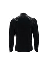 Black Round Collar Long Sleeves Stripes Splice Velvet Men's Gothic Shirt - Product - 9