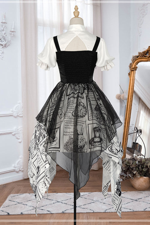 Black Fake Two Pieces Vintage Printed Irregular Hem Classic Lolita Dress - Product - 8