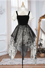 Black Fake Two Pieces Vintage Printed Irregular Hem Classic Lolita Dress - Product - 8