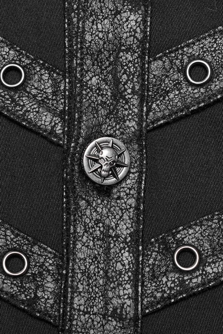 Black Hollow Hole Stitching Mens Steampunk Blouse - Product - 9