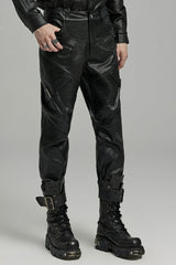 Black Zipper Men's Punk Faux Leather Pants - Product - 2
