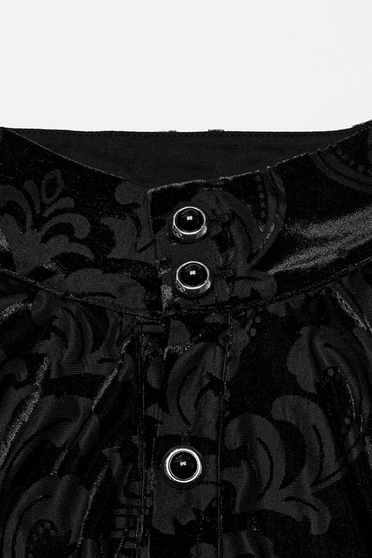 Black Stand Collar Puff Sleeves Jacquard Print Men's Gothic Blouse - Product - 8