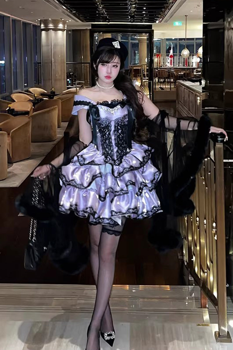Purple [Love Poems of the Heart] Sleeveless Triple-Layered Ruffled Lace Lace-Up Sweet Lolita Jsk Dress - Product - 7