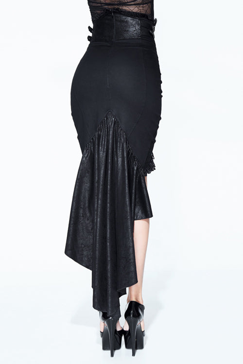 Black Dressing Up Short Front And Long Back Sexy Womens Gothic Split Skinny Half Fishtail Skirt - Product - 3