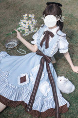 Blue [Magic Vocal Club] Sleeveless Print Ruffle Bowknot Sweet Alice College Style Elegant Lolita Jumper Dress - Product - 6