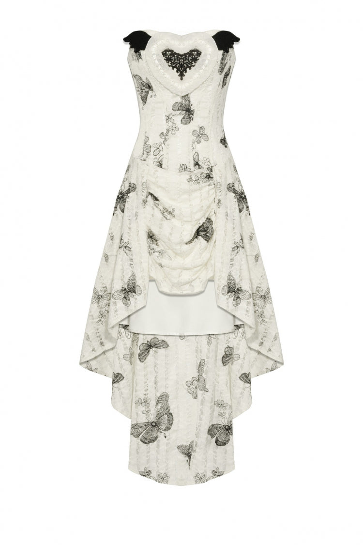 Black/White Butterfly Embroidered Lace-Up Women's Gothic High/Low Honeymoon Dress - Product - 3