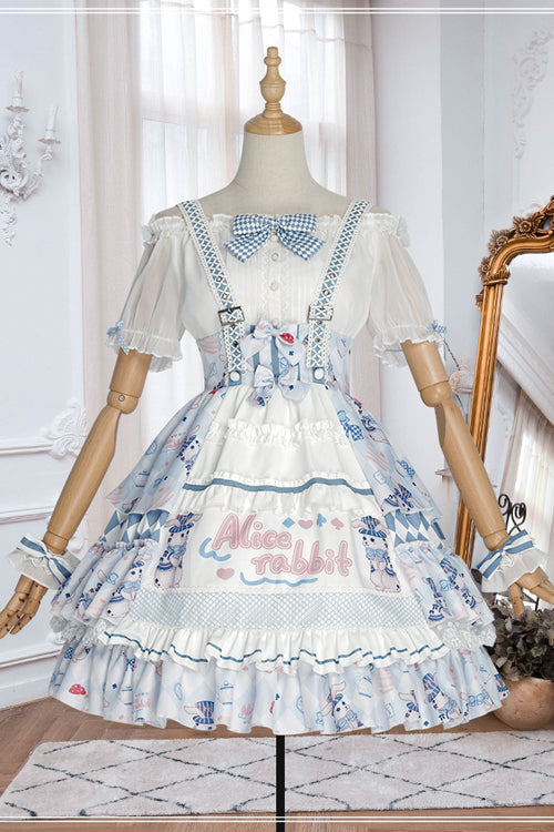 Blue Alice Rabbit Print Multi Layer Design Sweet Lolita JSK Dress - Product - 6