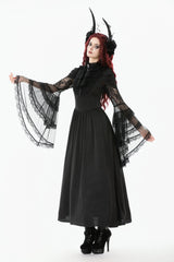 Black Stand Collar Trumpet Sleeves Multi-Layered Ruffled Lace Lace-Up Women's Gothic Wedding Dress - Product - 4