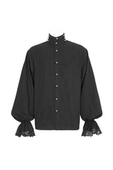 Black Puff Sleeved Stand Collar Men's Gothic Shirt With Necktie - Product - 7