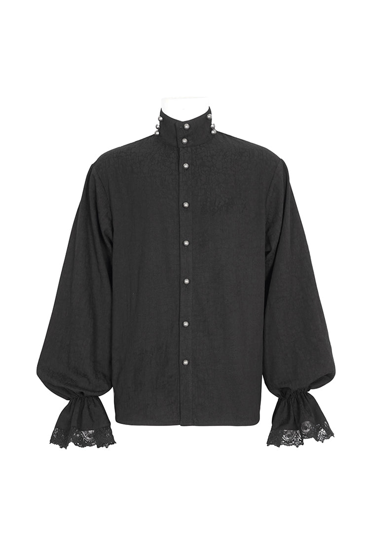 Black Puff Sleeved Stand Collar Men's Gothic Shirt With Necktie - Product - 7