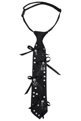 Black Metal Pendant Rivets Adjustable Bowknot Women's Steampunk Necktie - Black - 1