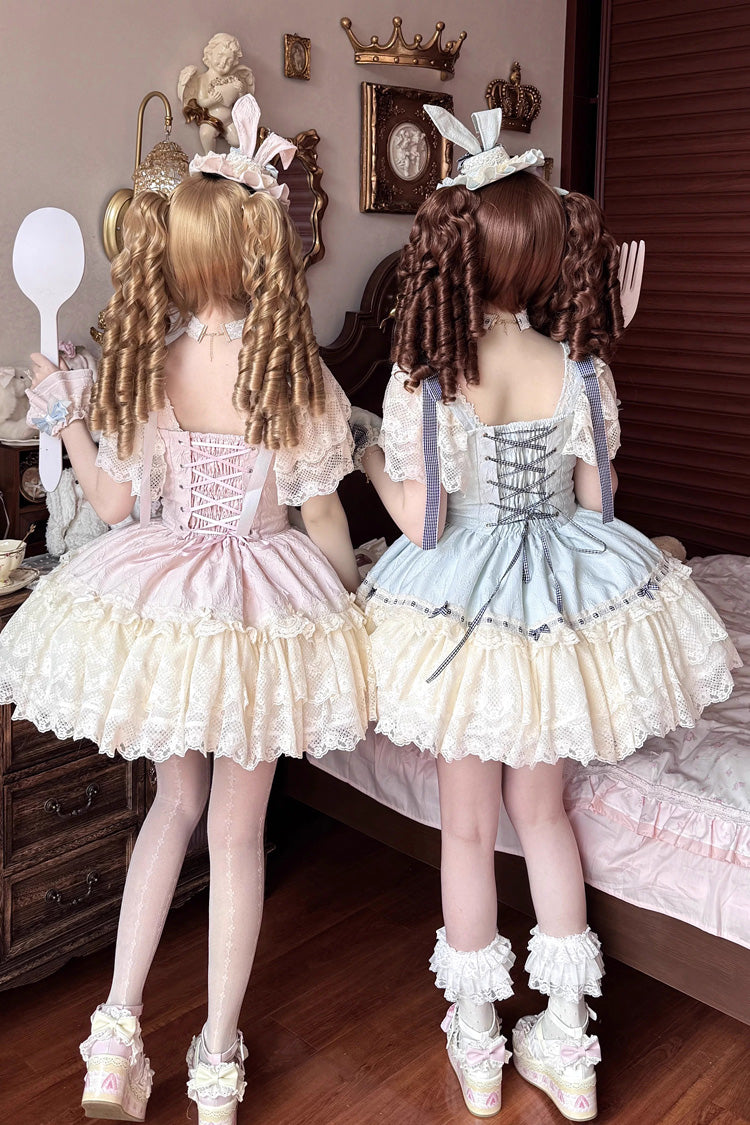 [Goodnight Alice] Sleeveless Ruffled Bow Lace-Up Sweet Lolita Jsk Dress 3 Colors - Product - 19