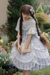 Blue Iris Love Multi-layer Jacquard Bowknot Sweet Elegant Princess Lolita Jsk Dress - Product - 7
