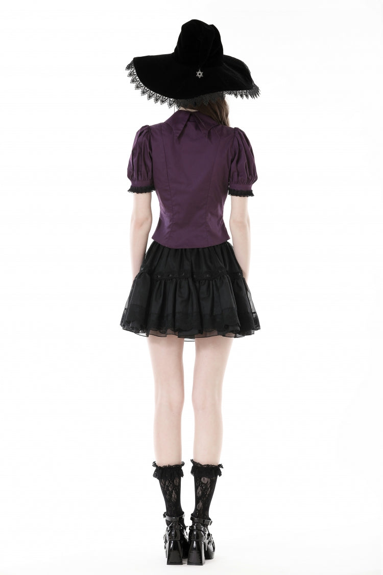 Purple Moon Frilly Collar Short Puff Sleeves Women's Gothic Blouse - Product - 4